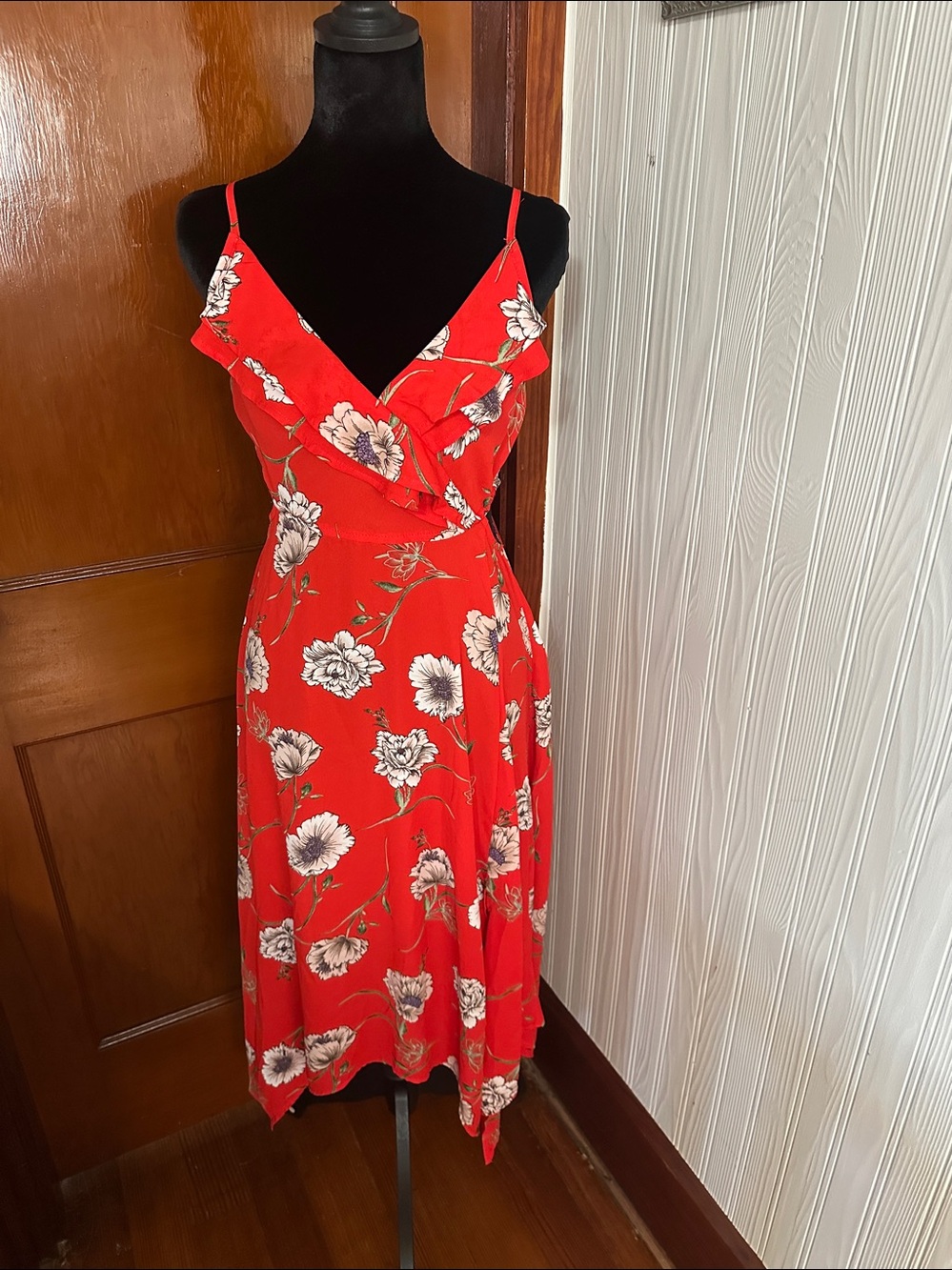 Inspired Hearts Red Floral Asymmetrical Slip Dress